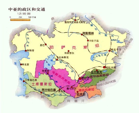 北斗学习网 资源中心 地图服务 >> 中亚   141中亚政区和交通